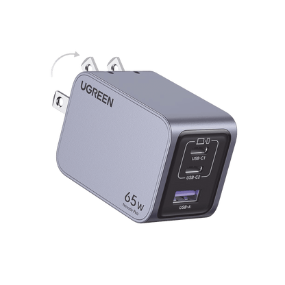 Cargador de 65W serie Nexode PRO | 3 Puertos de Carga Rápida | 2 USB-C | 1 USB-A | Tecnología GaN II | Power Delivery 3.0 | Quick Charge 4.0 | Chip Confiable y Carga Inteligente | Optimiza la Experiencia de Carga | Incluye cable USB-C - SayulitaWifi