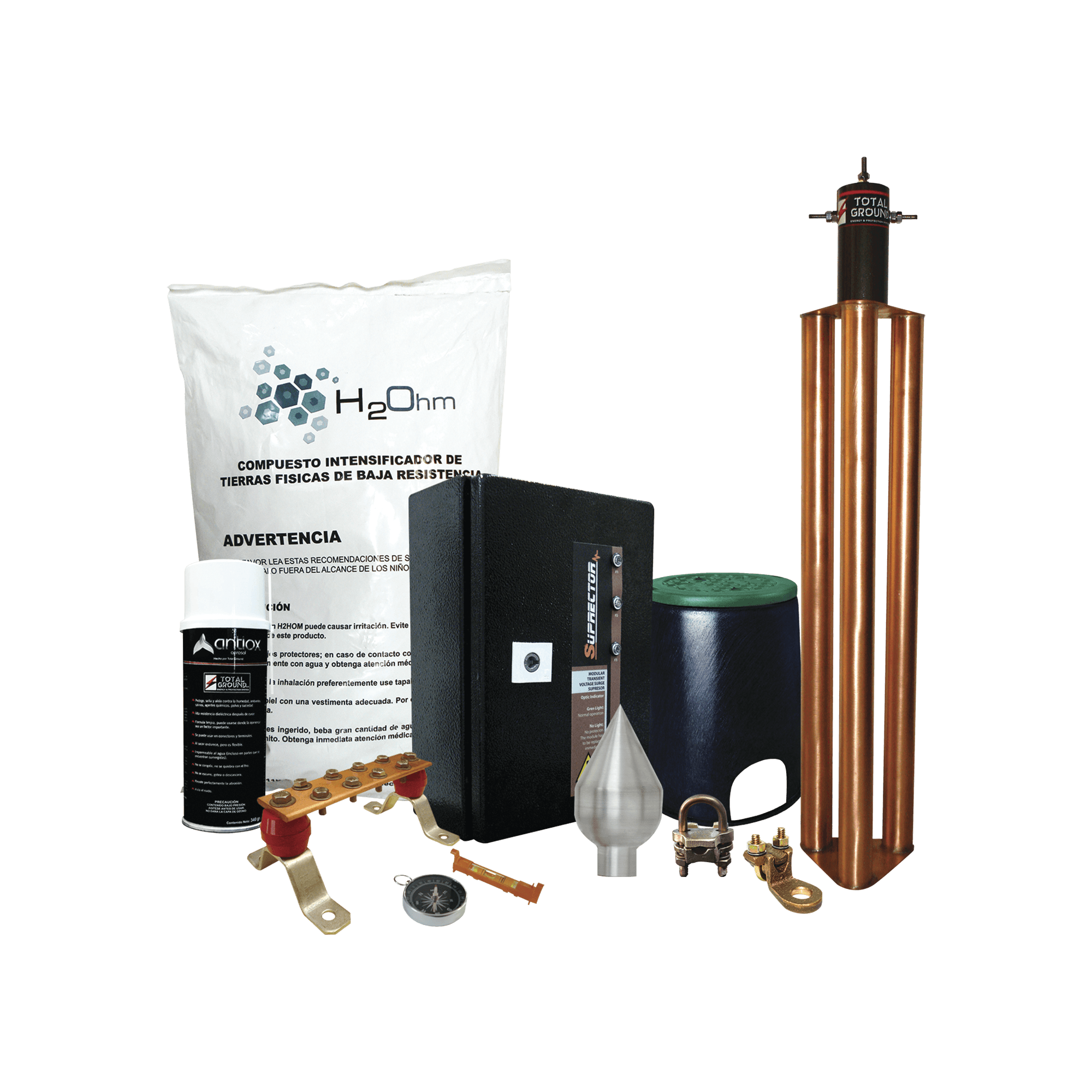 Kit con Punta Pararrayos de Aluminio y Supresor de Picos Clase B con A ...