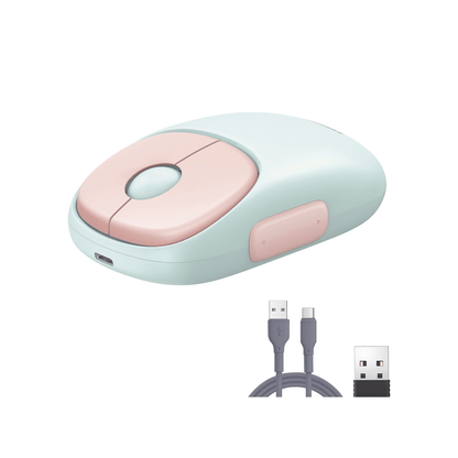 Mouse Inalámbrico FUN? / Recargable / 2.4G & Bluetooth / 4 Niveles de DPI / Clic Silencioso / Ergonómico / 5 Botones / Compatible con Windows, macOS 10.5, Android iOS Linux y Chrome OS / Color Rosa - SayulitaWifi